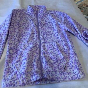 Eddie Bauer Girls Fleece Lavender Zip Up Leopard Jacket M 10-12